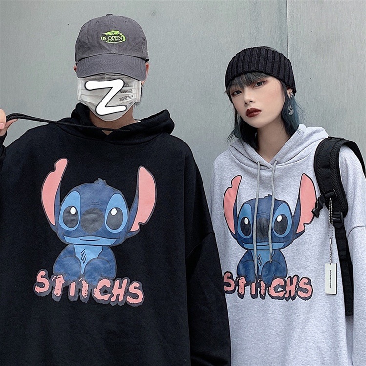 Promo COD Hoodie Couple Pasangan Pria Wanita Stichs Atasan Baru Disney Gaya Harajuku Seperti Anak Kecil Kartun Ditambah Sweter Beludru Perempuan Menjahit Jaket Pasangan Longgar Hoodie Anime