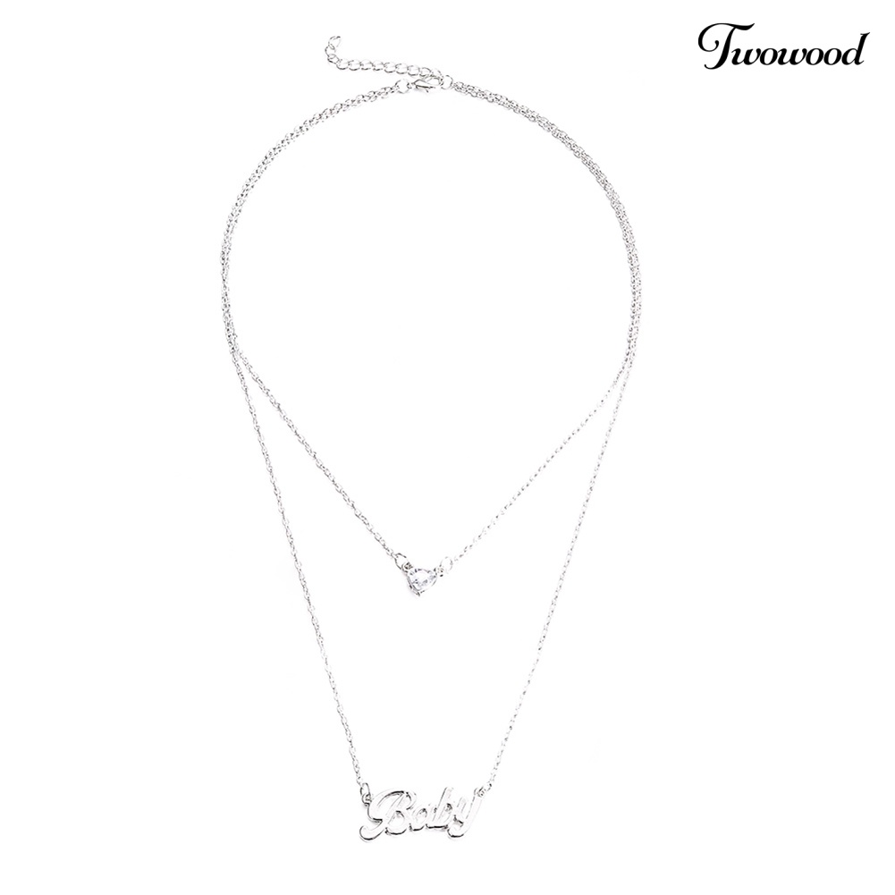 Kalung Double Layer Dengan Liontin Hati Dan Tulisan Baby Untuk Wanita