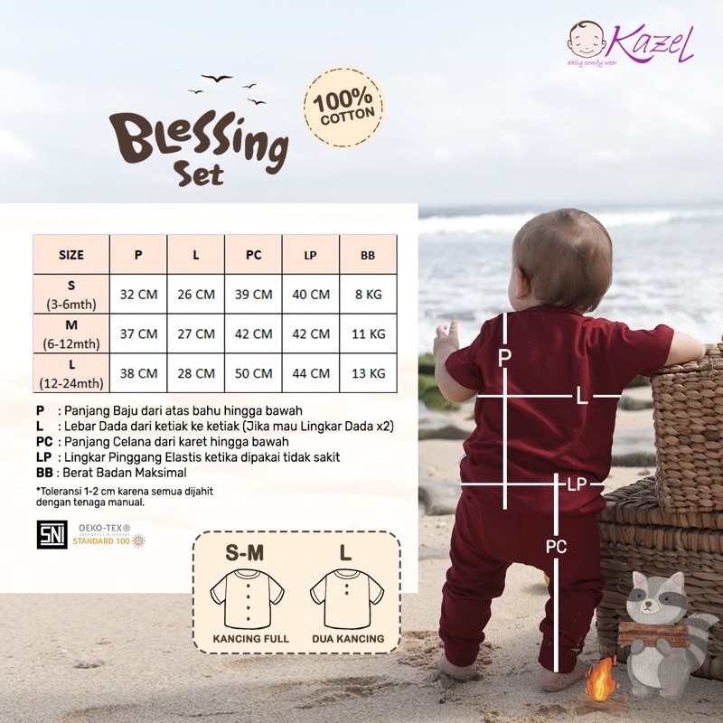 Kazel Blessing Set Setelan Pendek Celana Panjang Kancing Tengah Unisex