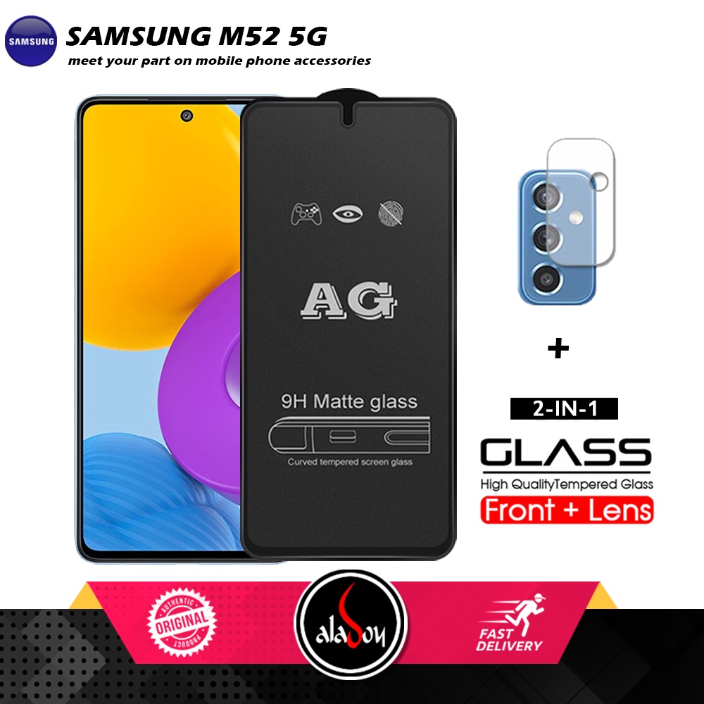 Samsung M52 5G PAKET 2IN1 Tempered Glass Matte Anti Glare Full Layar dan Tempered Glass Kamera