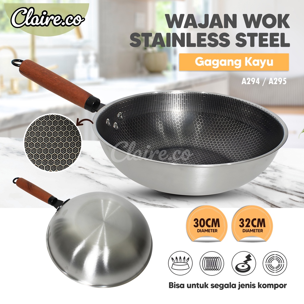 Jual Wajan Wok Gagang Kayu Stainless Steel Wajan Wok Tebal Shopee Indonesia