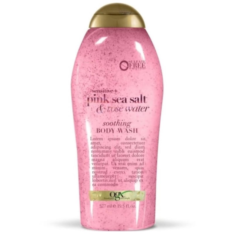 OGX Sensitive + Rosewater & Pink Sea Salt Body Scrub & Wash 577ml