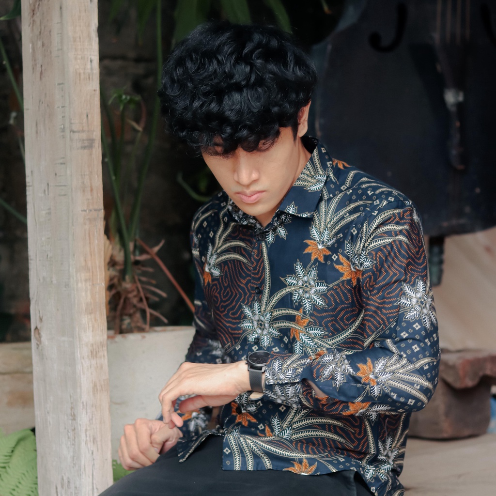 Batik Couple Ayah &amp; Anak Slimfit Motif Casual Warna Navy &amp; Hitam LBL 1897 &amp; LBL 1898