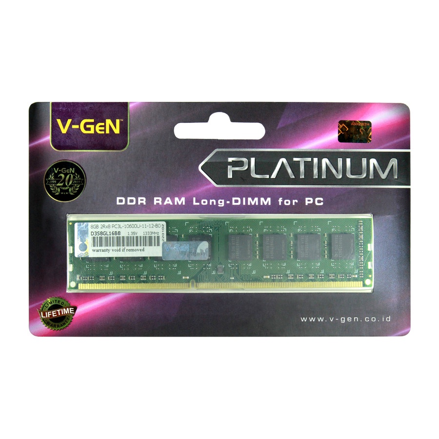 RAM DDR3 DDR3L V-GeN 8GB PC10600/1333Mhz Long Dimm (Memory PC VGEN)