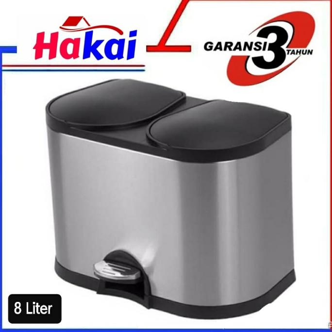 Tempat Sampah Injak Double/Stainless/8liter barang ready terus