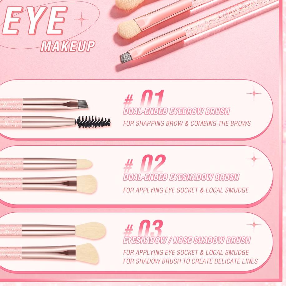 PINKFLASH MAKE UP BRUSH TOOL SERIES ( DOUBLE HEAD EYESHADOW / EYEBROW BRUSH / NOSE SHADOW BRUSH )