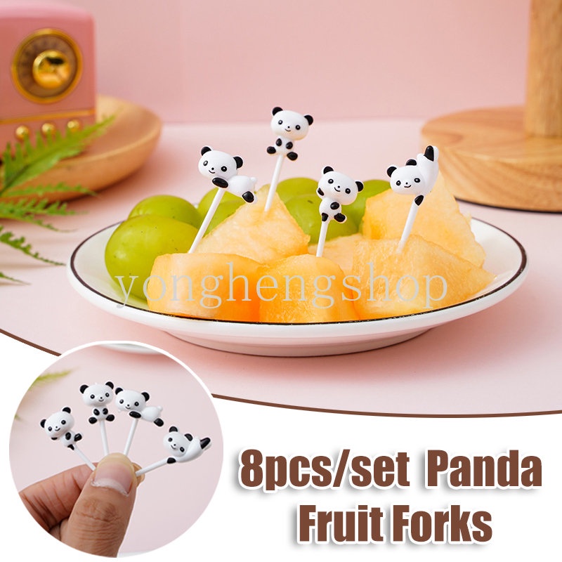 8pcs / set Garpu Buah / Dessert / Kue / Snack Bentuk Kartun Panda Untuk Dekorasi Pesta