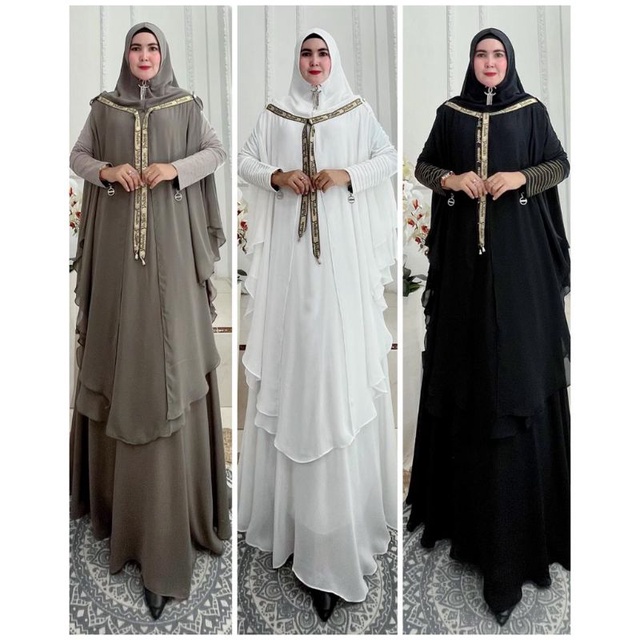 Dress Islamnohi Premium Set By Yodizein Syari Original Gamis Syar'i Ceruti Amoora HQ Mix Jersey Korea Busui Friendly Kaftan Set Khimar Bergaya Hoodie Cantik Kekinian Baju Wanita Muslim Muslimah Umroh Kekinian