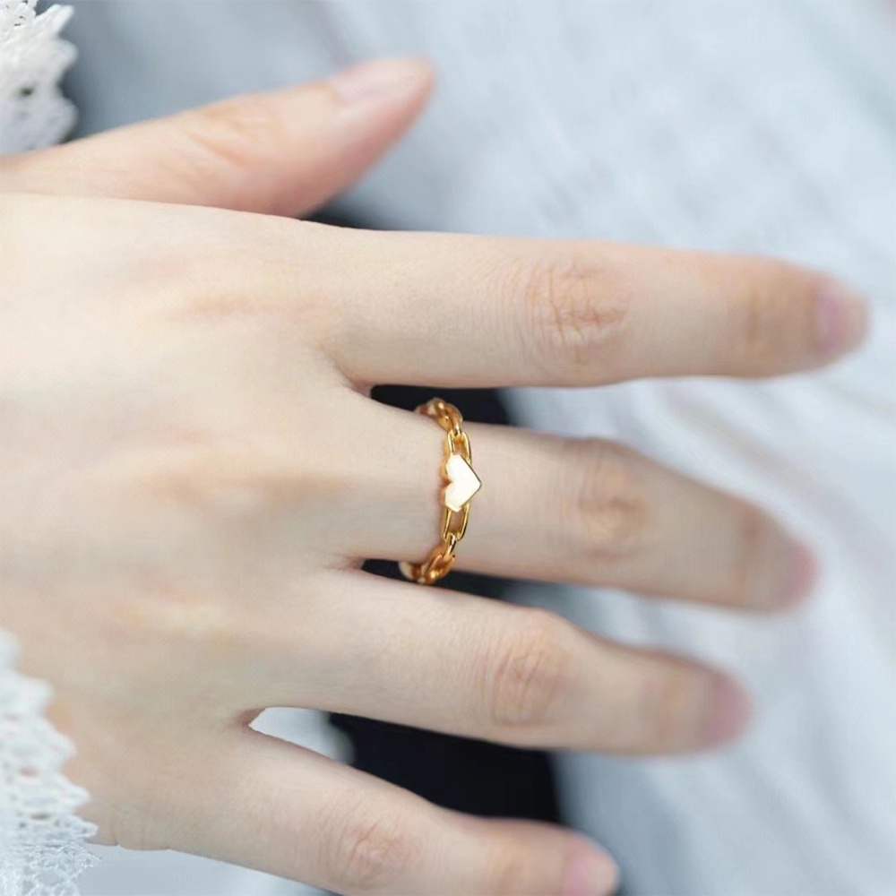 Cincin Rantai Bentuk Hati Model Terbuka Dapat Disesuaikan Untuk Wanita