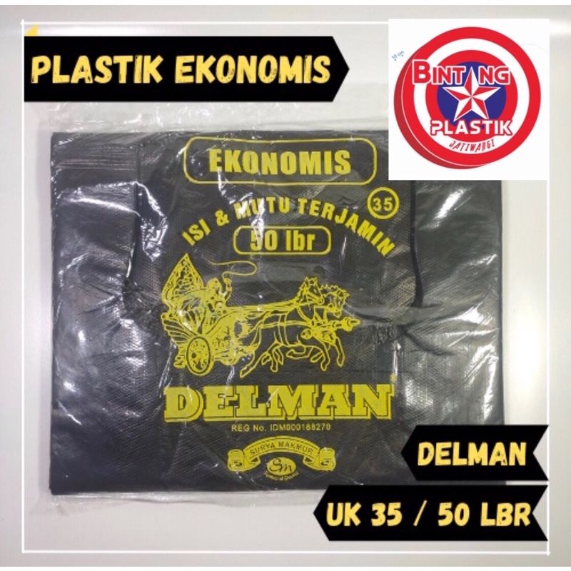 BEST QUALITY! Kantong Plastik HD Kresek Besar Delman Ekonomis Uk. 35 Hitam Murah meriah isi 50 lbr