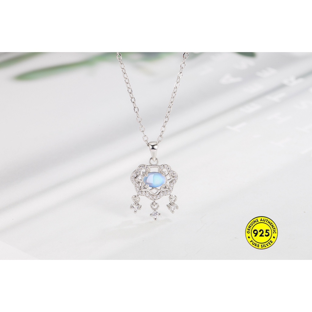 Kalung Rantai Sterling Silver 925 Dengan Liontin Batu Moonstone Untuk Wanita U1400