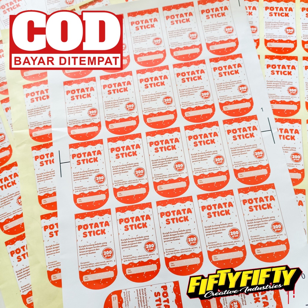 Cetak Stiker Label Makanan / Label Kemasan / Label Minuman Ukuran A3+ Sudah Cutting Pola