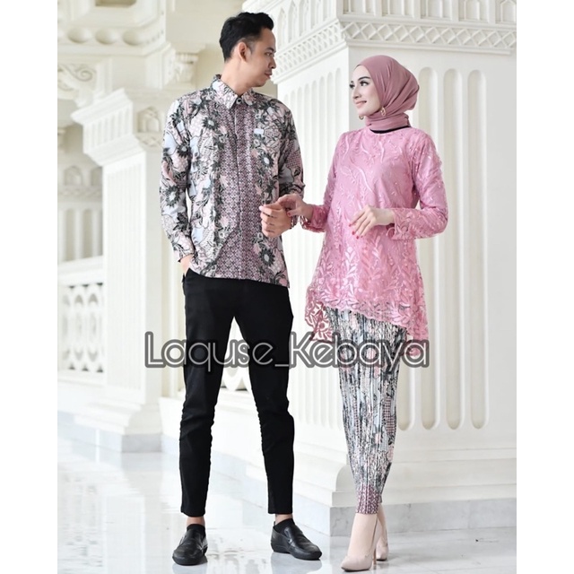 Set Kebaya Couple Kemeja Batik Lengan Panjang Couple Kebaya Tulle Stelan Couple Kondangan Couple Pesta By Laquse Kebayaa