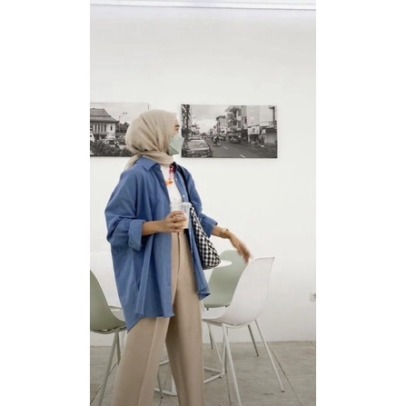 Kemeja Linen Oversized - Oversize Shirt-OVERSIZE BLUE SKY