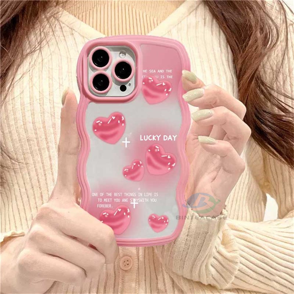 Oppo A17 A77S A57 2022 A15 A16 A16K A54 A53 A12 A5S A7 A3S A11k A31 A52 A92 A94 A93 A37 F9 A1K A76 Pink Hati Tulip Tepi Melengkung Casing Handphone TPU Binteacase