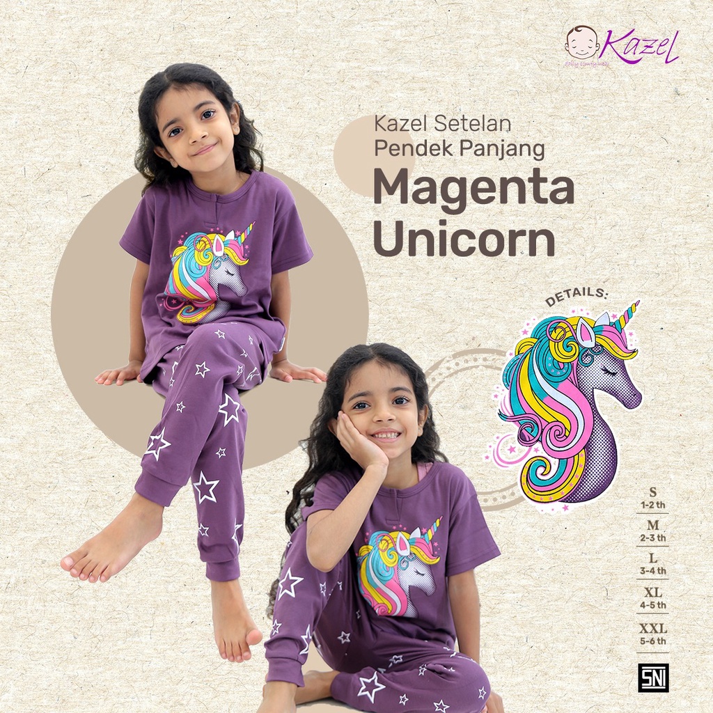 Kazel Unicorn Edition Setelan Pendek Celana Panjang Anak Perempuan 0-5 Tahun