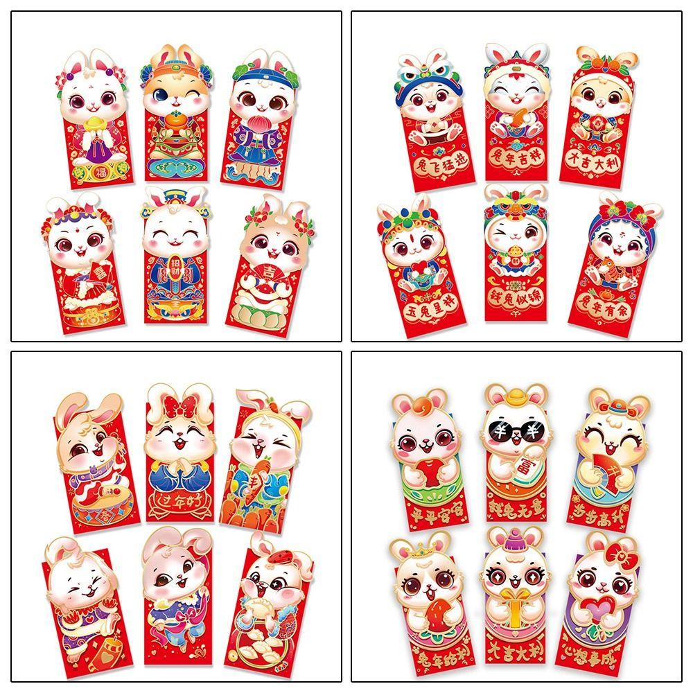 Preva 6PCS Kelinci Amplop Merah Kreatif Festival Musim Semi Penggunaan Lebar Tahun Baru Cina