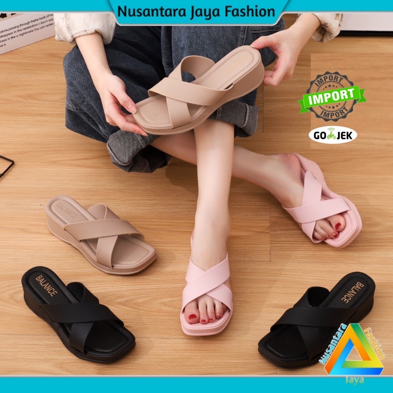 Sandal Wedges Wanita Tali Silang Kekinian Balance 2212