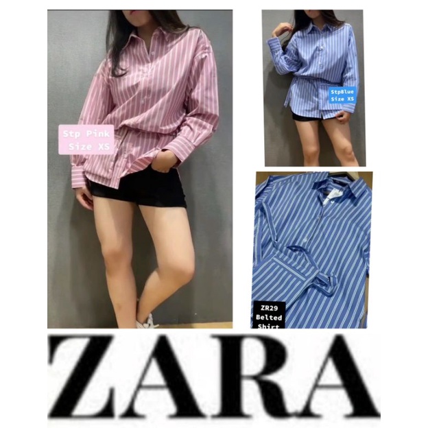 Kemeja Tunic Zar*a Oversized Bahan katun Striped - Shirt Original Branded