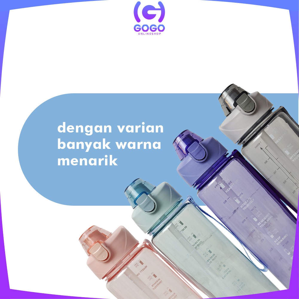 GOGO-C580 C588 Bottle Botol Minum Tumblr Air 1 Liter / Botol Motivasi dengan Tutup Flip / Botol MinumTumbler Olahraga Botol Air