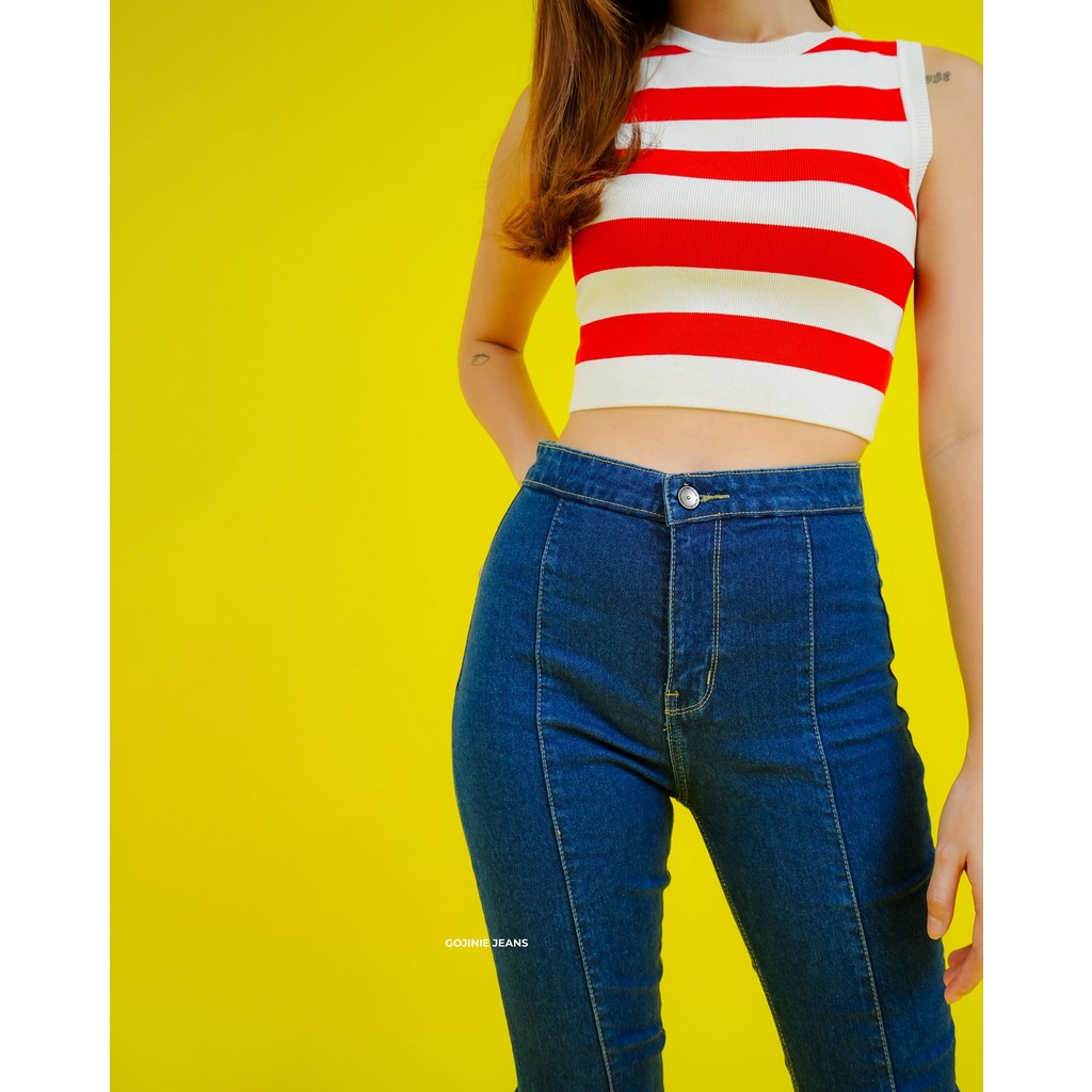 GOJINIEJEANS - Highwaist Tulang Kaki Slit Depan - 4833 - BLACK WIDOW