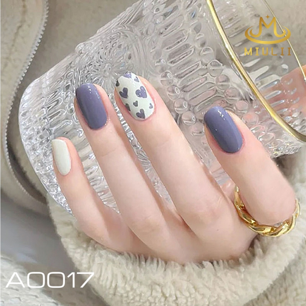 MIULII / KUKU PALSU  PANJANG Purple Heart Taro A0017 / 24PCS / 3D / NAIL ART / PREMIUM / PUTIH / CUT