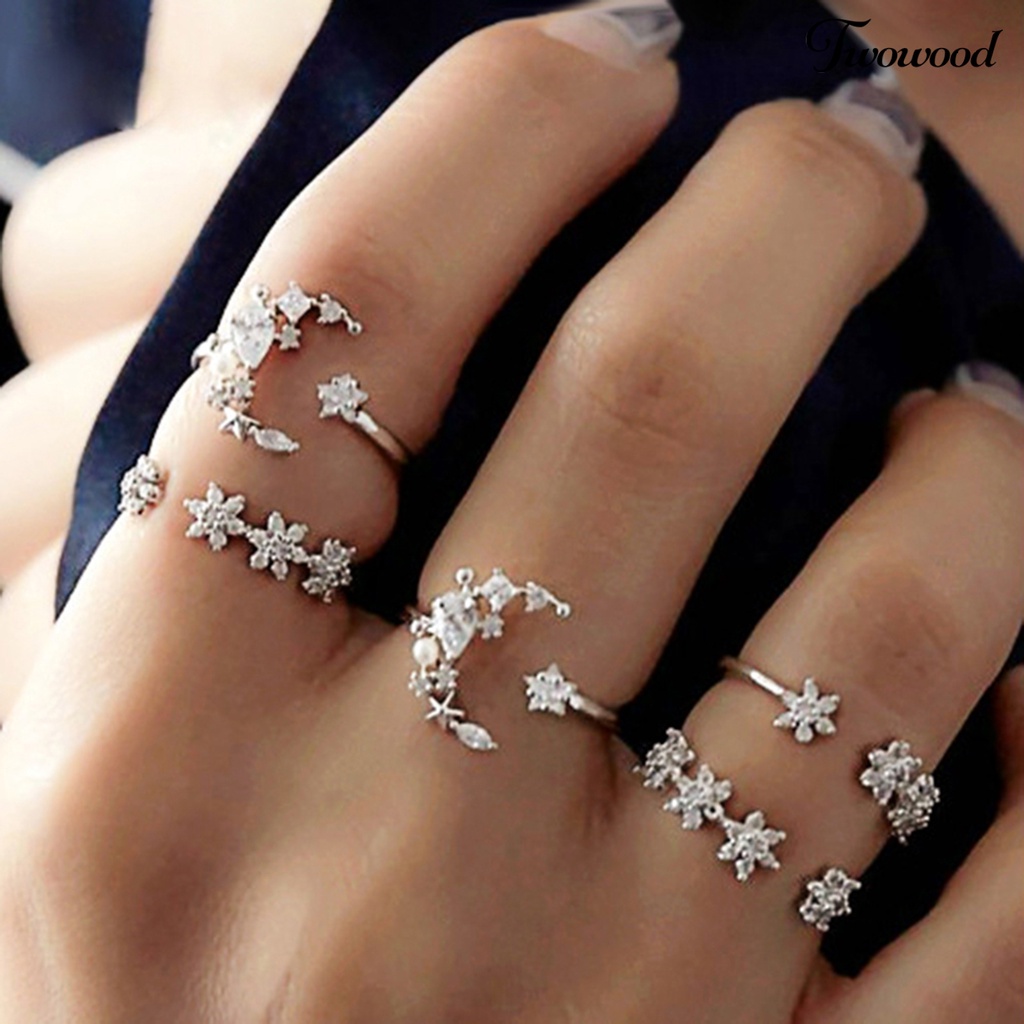 5pcs Cincin Jari Bahan Alloy Aksen Berlian Imitasi Untuk Club