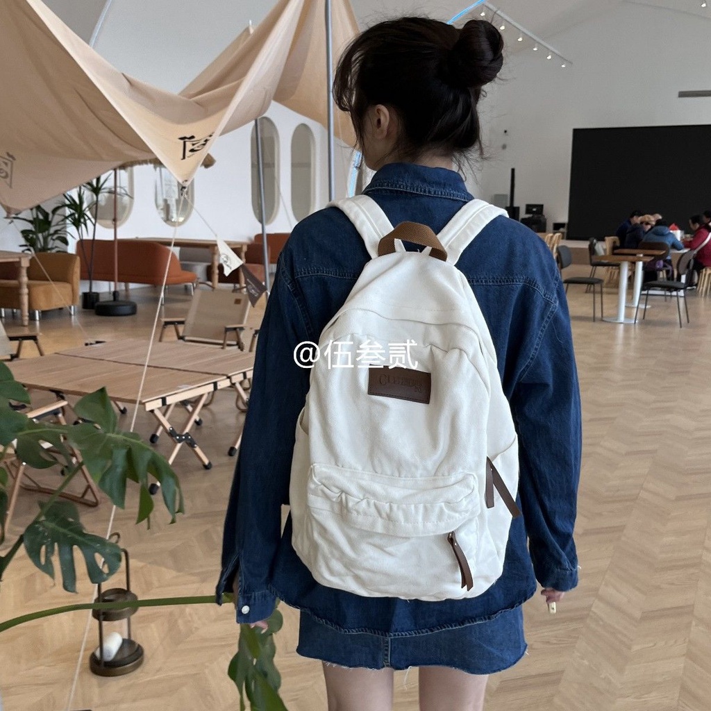 ✿Sera American high school retro backpack do old washed canvas pria dan wanita ransel tas sekolah siswa sekolah tua