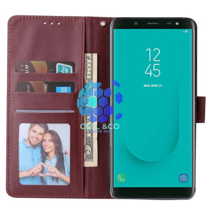 FLIP COVER SAMSUNG J6 LEATHER WALLET PREMIUM FLIP CASE BUKA TUTUP KESING HP CASING FLIP CASE WALLET SAMSUNG J6