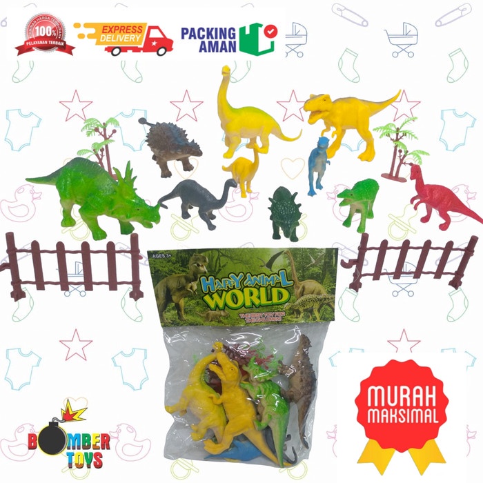 MAINAN ANAK HAPPY WORLD ANIMAL DINO DINOSAURUS MINIATUR Q601 KARET