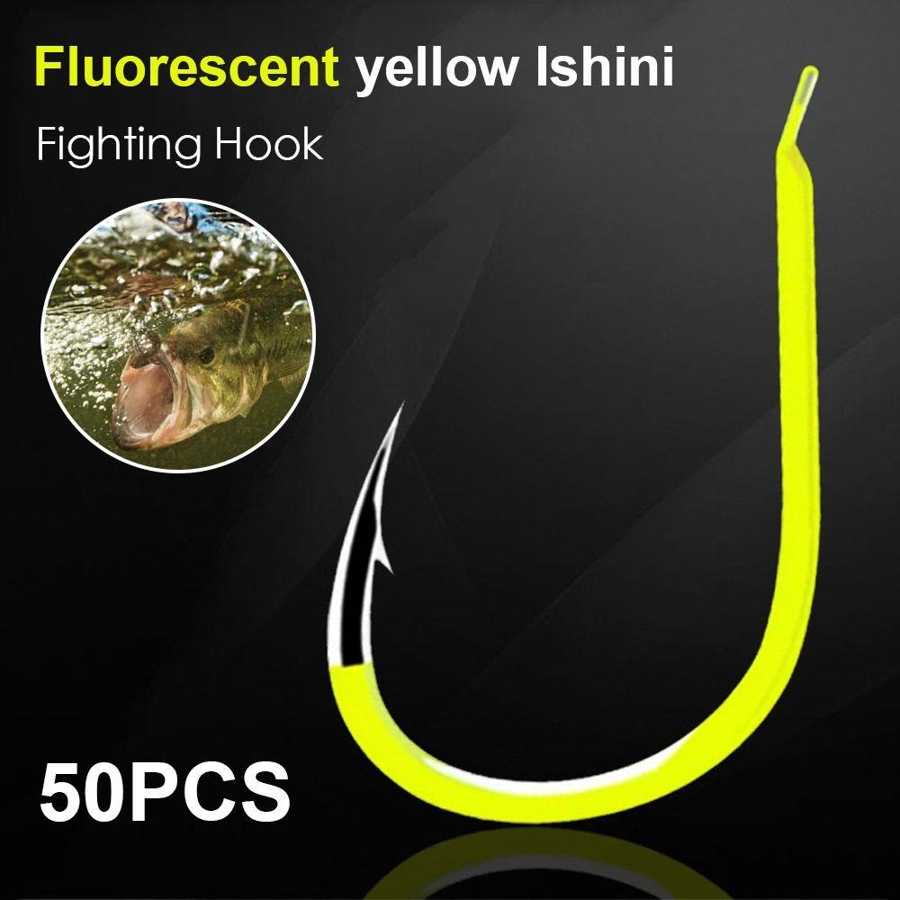 Top 50PCS Fishhooks Sharp Barbed Fluorescent Fish Gear/Alat Pancing Ikan