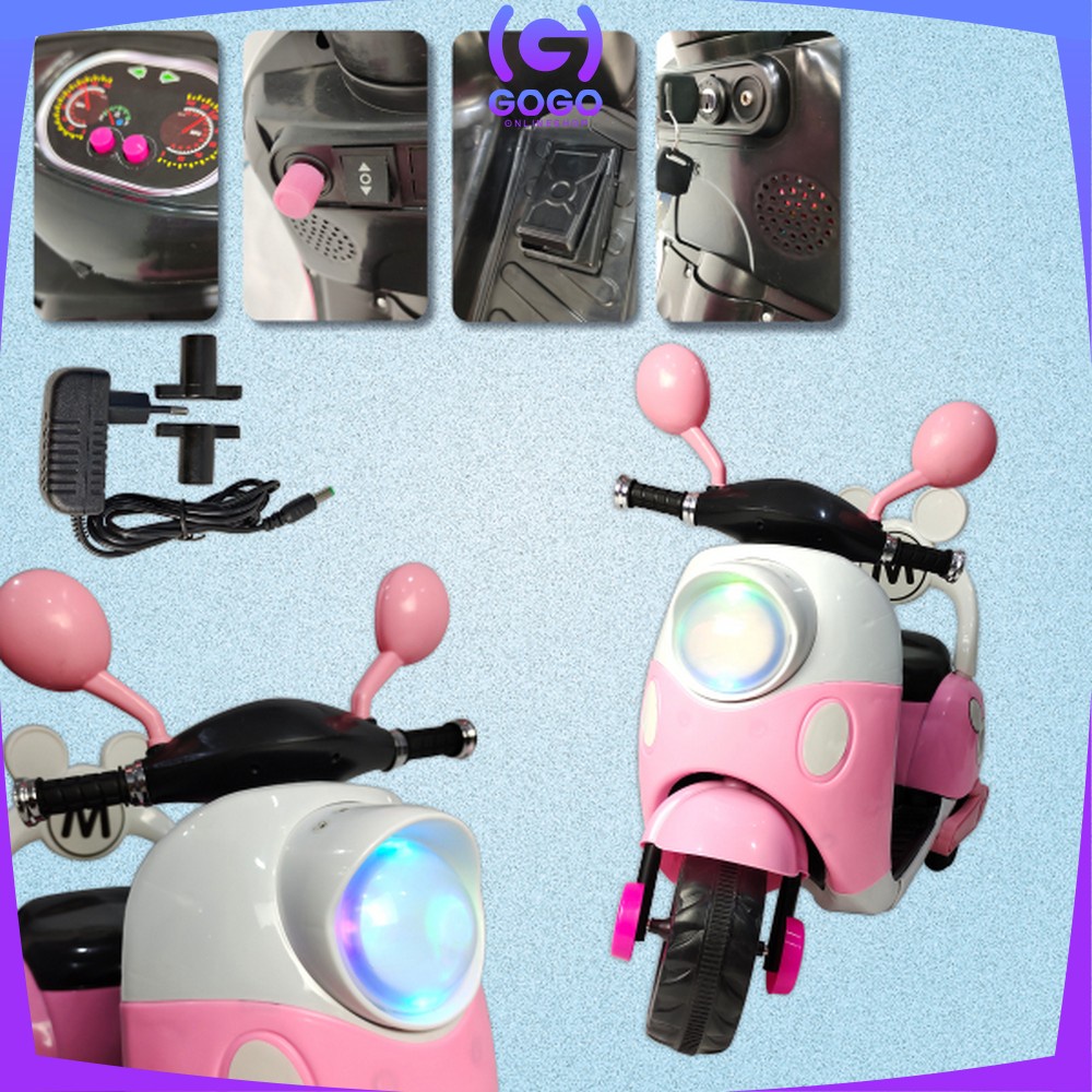 GOGO-M240 M242 Mainan Motor Aki Anak Motor Sport Aki Tornado Karakter Mouse Mini-On Motorcycle Ride On Musik Lampu