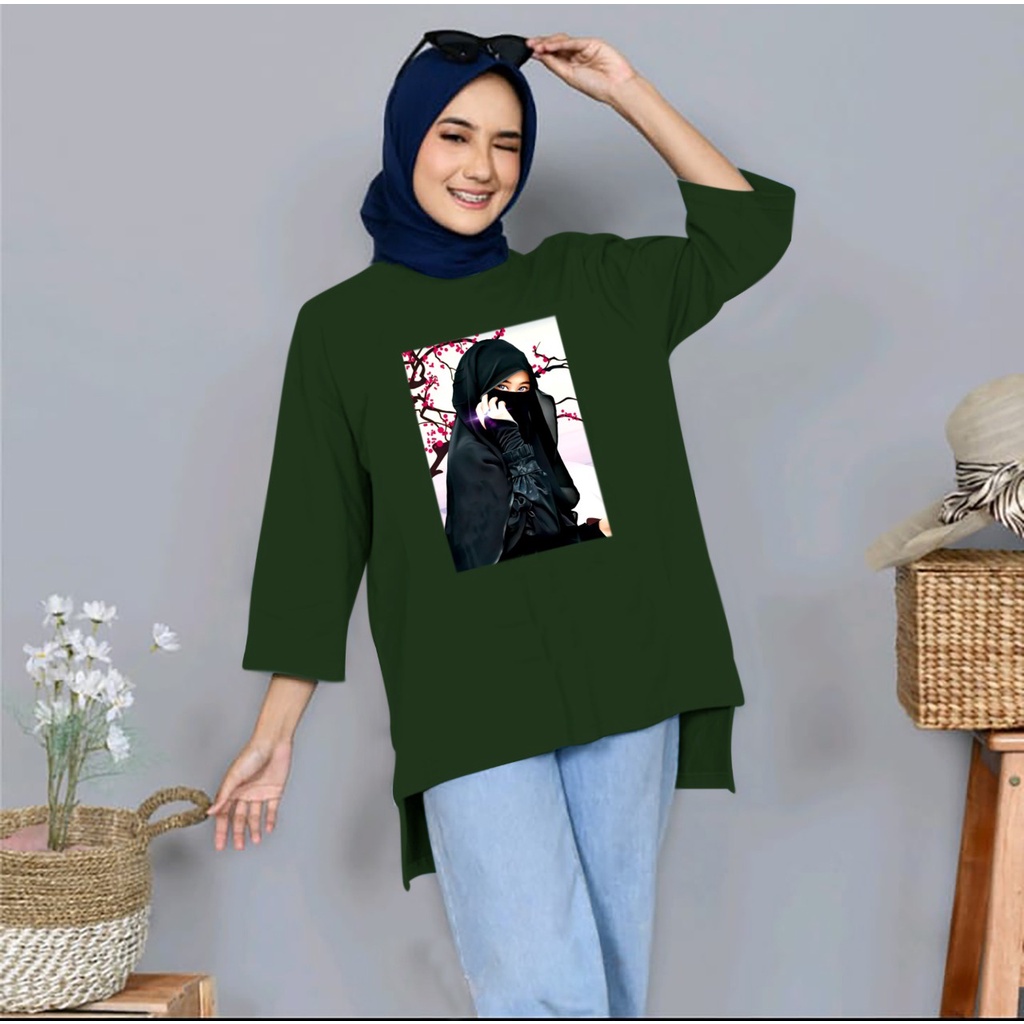 KIYOWO-Baju Atasan Blouse Tunik Hijab Fashion Motif DTF Lengan Panjang Pria