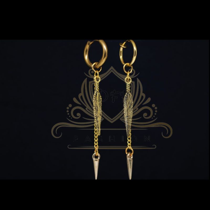 Anting model gantung daun bandul Gold / Anting bulu emas / Anting rumbai korea / Anting Gantung / Anting / Anting kore