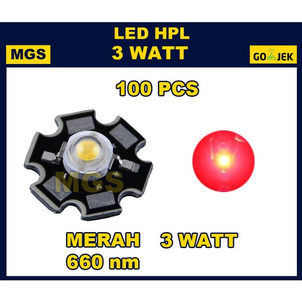 Baru Led Hpl 3 Watt Merah 660Nm Plus Pendingin 100 Pcs