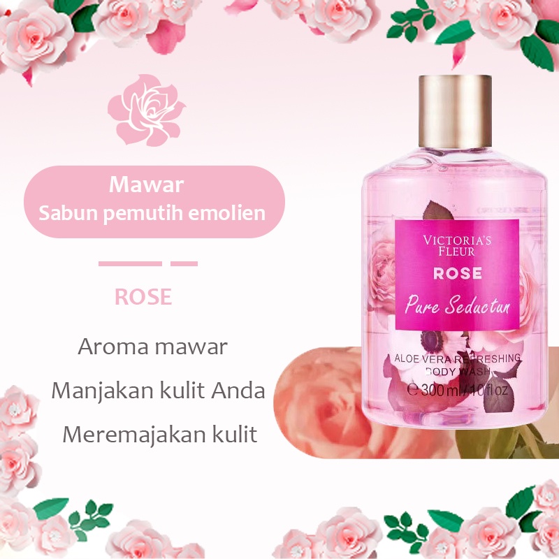 Sabun pemutih Sabun pemutih mawar Sabun pemutih parfum Sabun pemutih tubuh 300ML Melembabkan kulit Wewangian tahan lama Merawat kulit yang sehat Aroma mawar Sabun cair