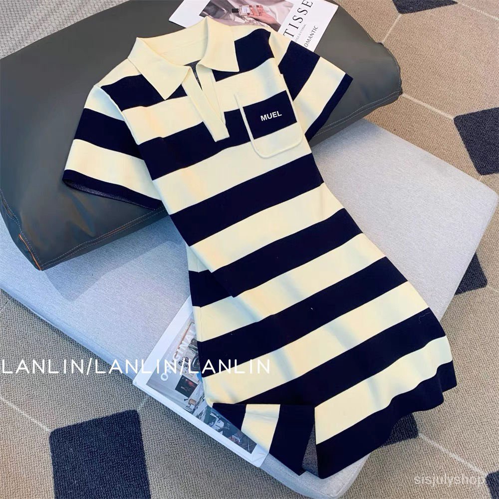 #Sisjuly# Gaun polo wanita musim panas baru Prancis retro niche rok pelangsing pinggang