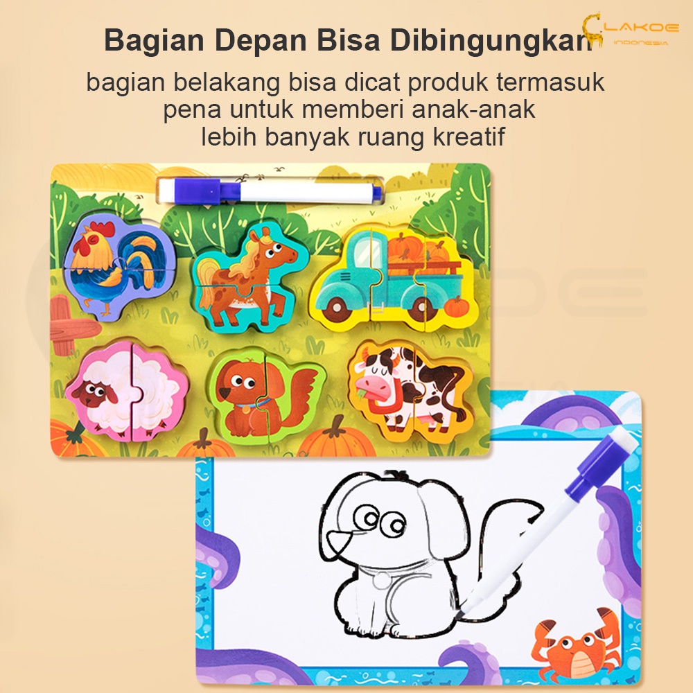 LAKOE Mainan Puzzle kayu edukasi anak wooden toys bisa menulis