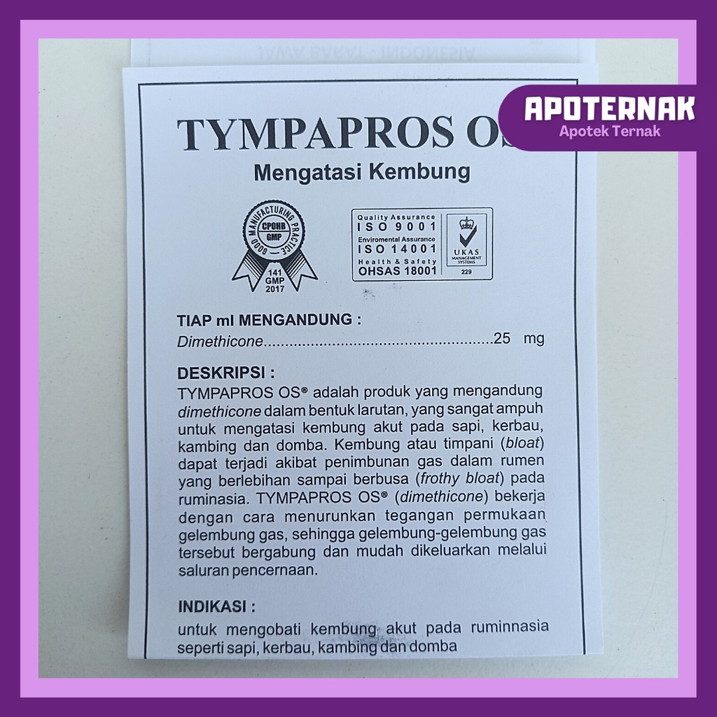 TYMPAPROS OS 100 ml | Obat Kembung Hewan besar dan kecil | Seperti Tympanol Sanbe | VADCO