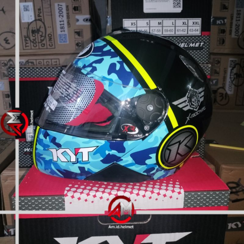HELM KYT X ROCKET #3 BLACK BLUE FULL FACE KYT HELM X-ROCKET ROKET X
