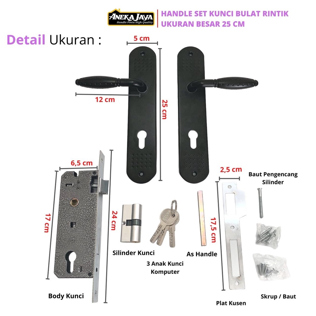 Handle Kunci Pintu Rumah Gaya Eropa Hitam Set BESAR Ukuran 25 cm Minimalis Gagang Tarikan Stainlees