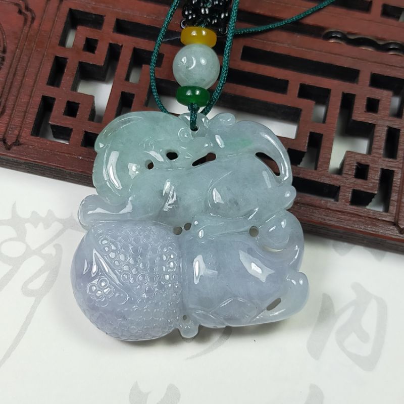 Kalung Giok Burma Dragon Pixiu Gourd Green lavender  + sertifikat