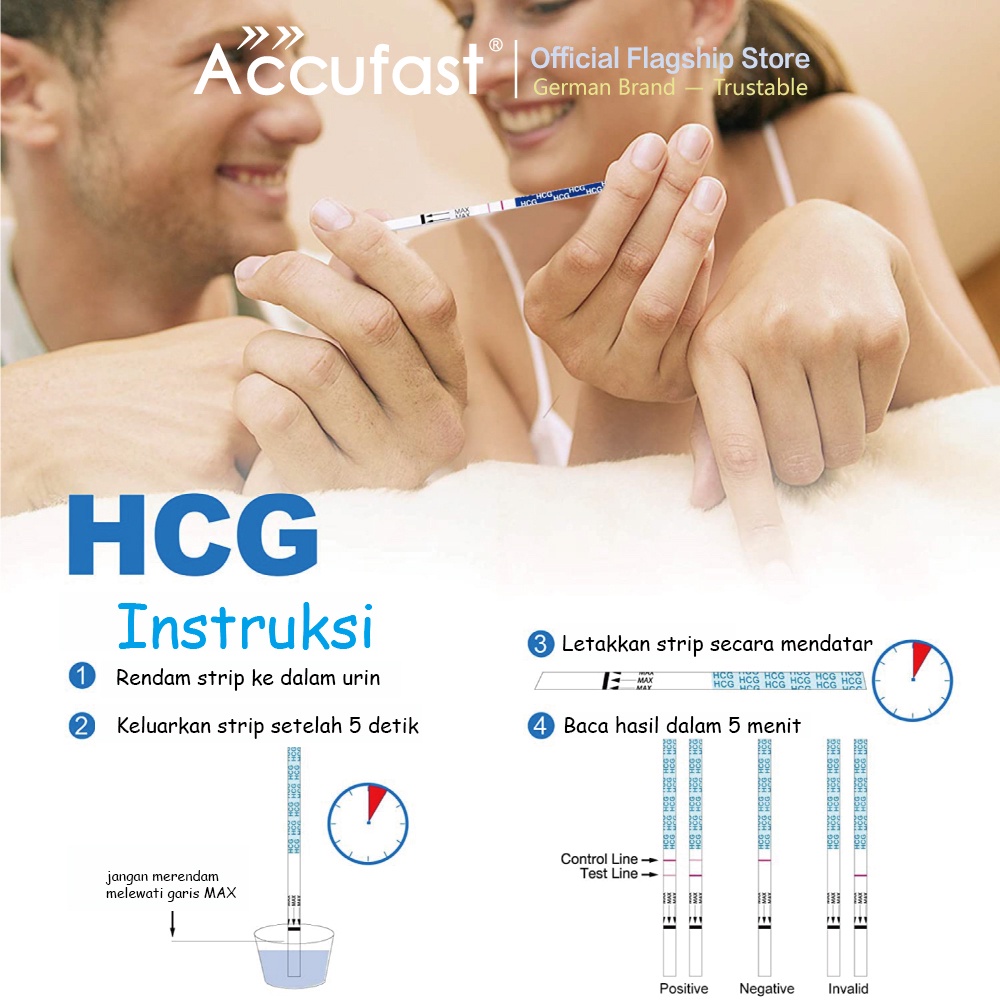 ACCUFAST Test Pack Kehamilan 10Pcs Tes Strip Kehamilan Dini HCG Tes Urine 10Miu Sensitivitas tinggi, Akurasi&gt; 99,99%