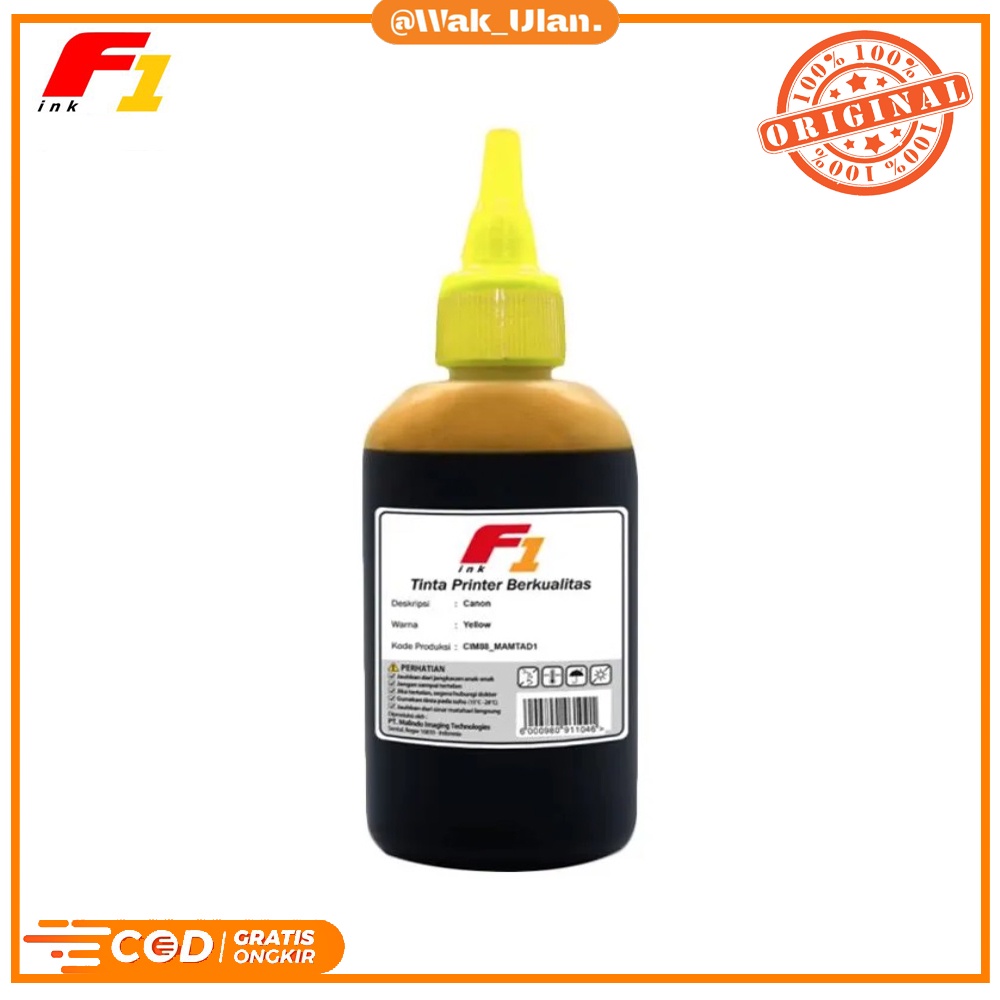 Tinta INK Refill Dye Base Canon F1 Yellow Kuning 100ml Print IP2770 MP237 MP258 MP287 G1000 G2000