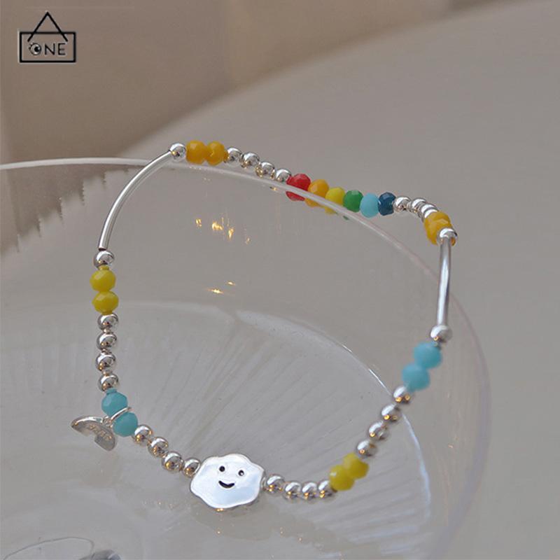 COD❤️Gelang Awan Wajah Smiley Pelangi  Gelang Manik-manik Perhiasan Gelang Tangan Siswa Perempuan-A.one