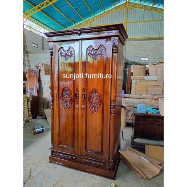 lemari pakaian peluru 2 pintu jati