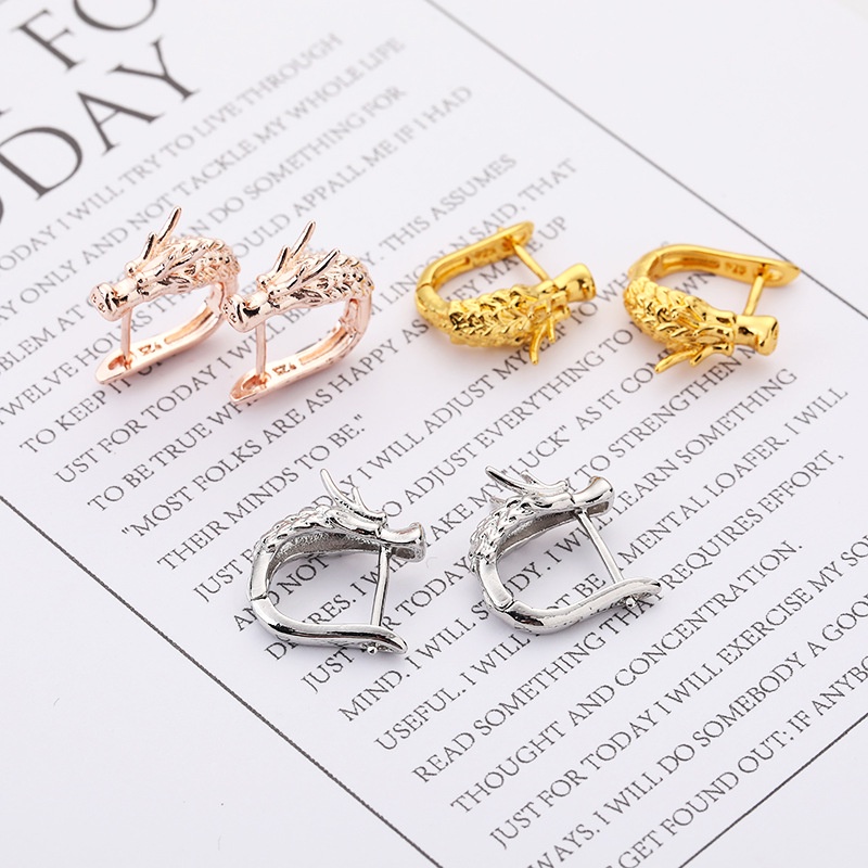 Anting Hoop Bentuk Kepala Naga Model Hollow Out Warna Emas Silver Gaya Hip Hop Untuk Wanita