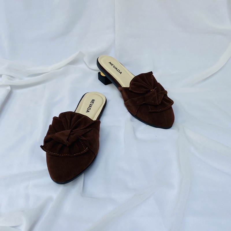 DISKON DAY! Sepatu Sandal Mules - Sandal Wanita Nevada - Flatshoes Sepatu Kerja - Mules Beludru
