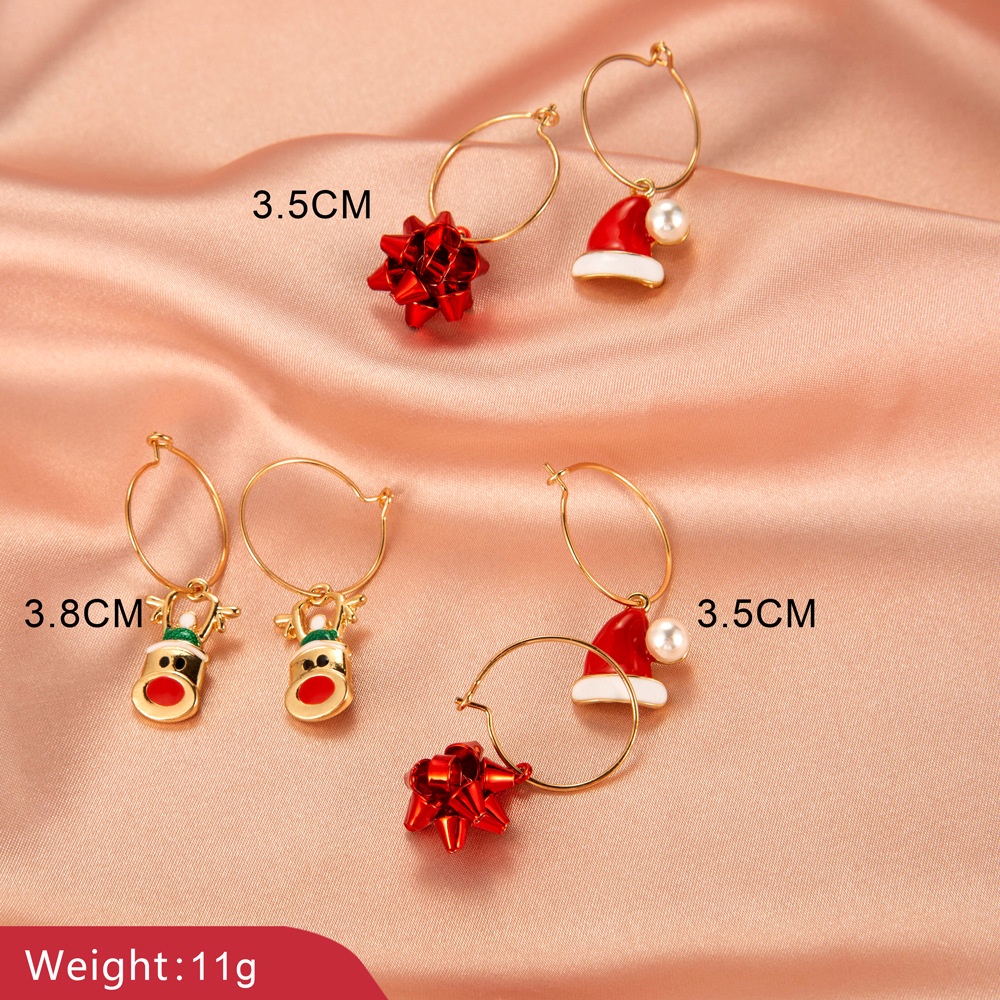 Anting Liontin Bel Santa Claus Snowman Pohon Natal Warna Hijau Merah Untuk Hadiah Perhiasan Wanita