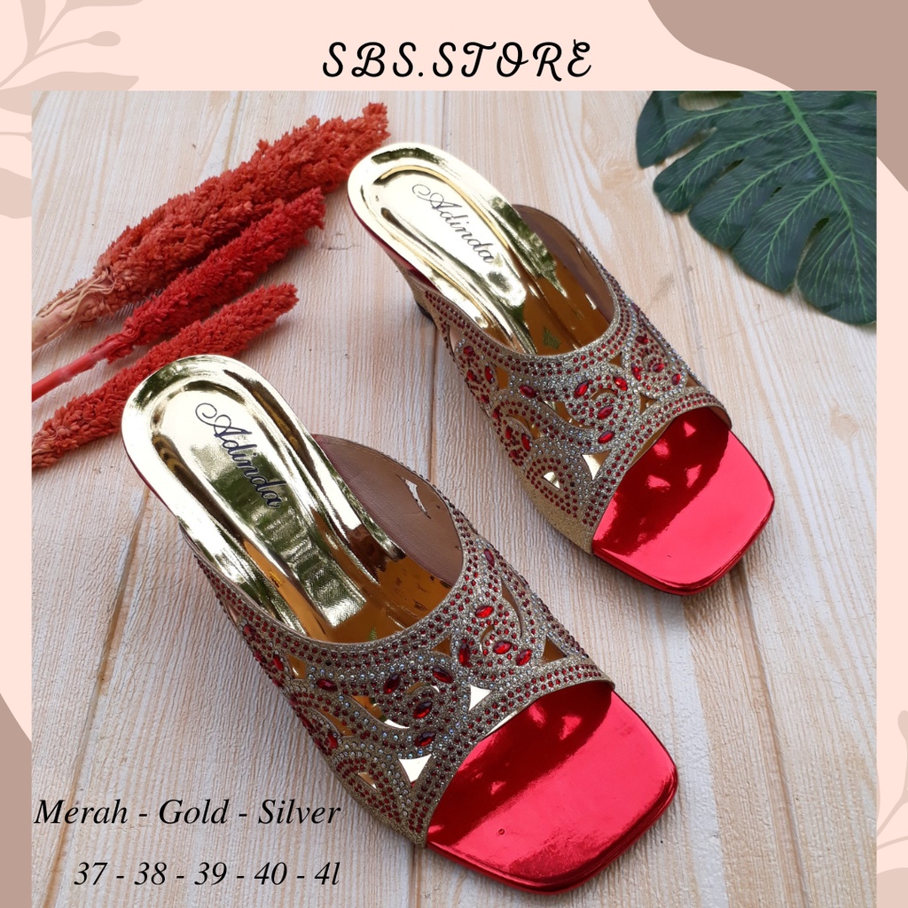 Sendal Wanita Pesta Motif Payet-05 Hak 5cm/Sandal Wanita Kekinian Wedges Hak tahu Selop Kokop Pesta Higheels Terbaru